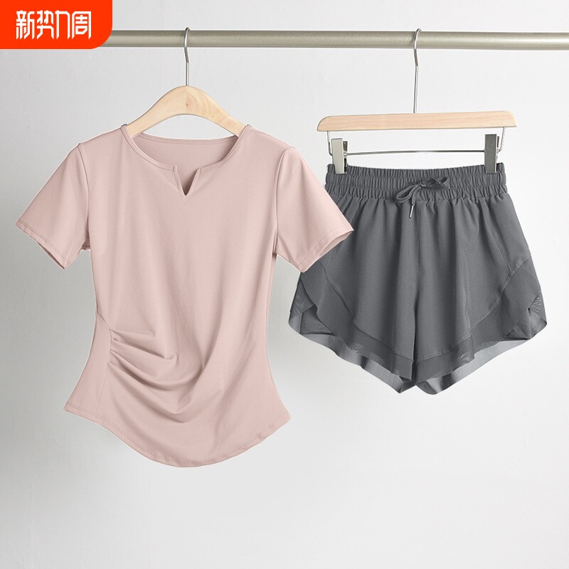 健身套装女夏季速干短袖性感晨跑步运动衣专业高端时尚瑜伽服薄款