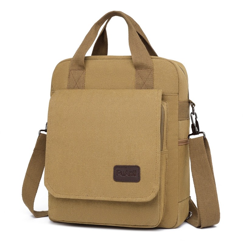 帆布男包复古休闲单肩简约时尚百搭多层大容量商务通勤手提斜挎包