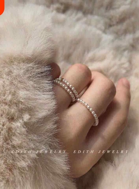 珍珠戒指小珠珍珠戒指女小众设计女韩版学生简约ins个性网红尾戒W