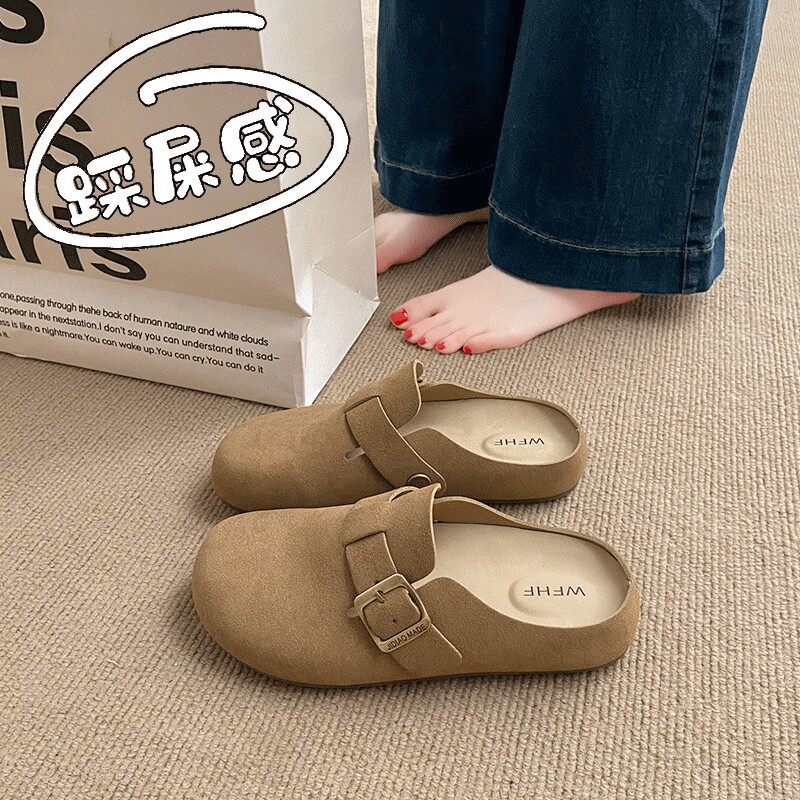 拖鞋夏季踩屎感孕妇包头女2025新款香港勃肯一脚蹬软底真皮半