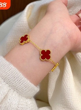 双面四叶草项链女大气锁骨链吊坠轻奢时尚气质钛钢闺蜜高级感红色