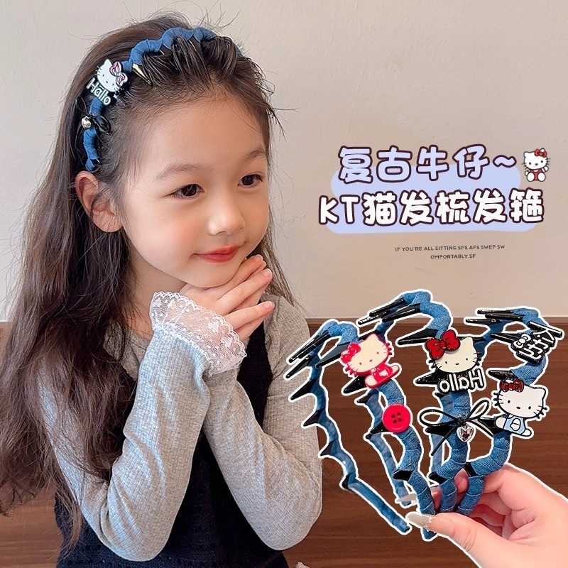 卡通kt猫牛仔儿童发箍不勒头防滑发饰女童头箍外出发卡小女孩头饰