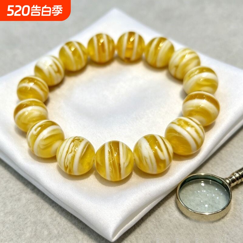 二代蜜蜡百花蜜手串千层纹琥珀手链雪豹纹文玩饰品配珠隔珠顶珠