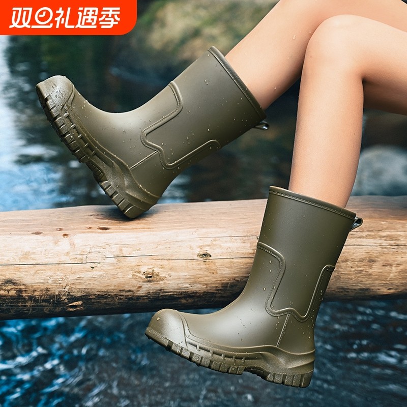 日韩2025雨鞋女士中筒新款户外防滑水鞋厚底水靴加绒胶鞋雨靴