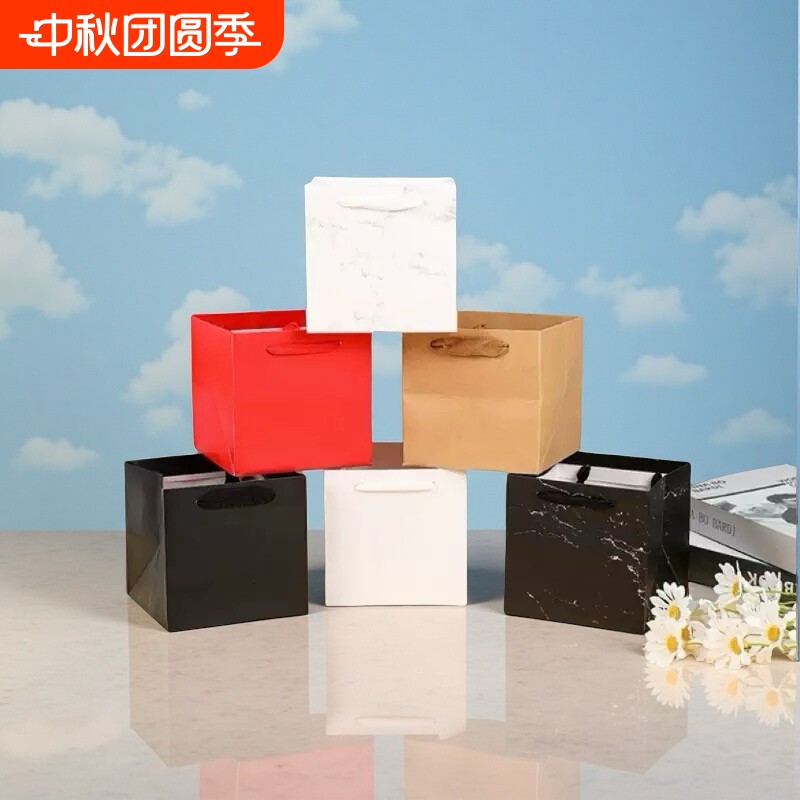 牛皮纸袋正方形鲜花花束袋礼品袋加厚手提袋子大号生日蛋糕包装袋图片