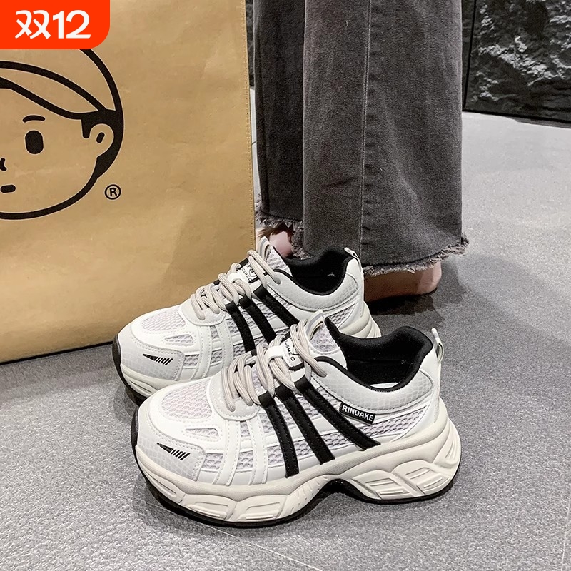 品牌断码超火老爹鞋女2025春季新款厚底增高百搭小个子复古轻便休