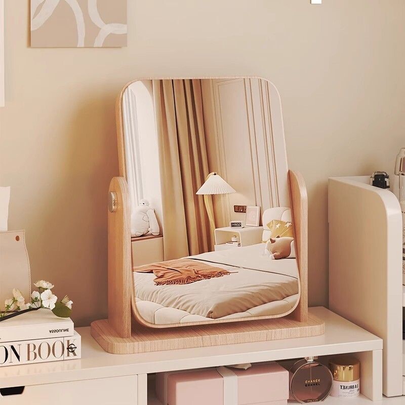 镜子大号化妆镜台式桌面木质旋转镜学生宿舍卧室家用梳妆台梳妆镜