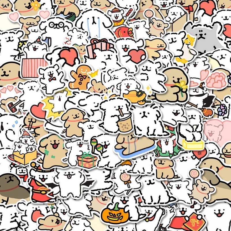 可爱线条小狗贴纸ins风超萌马尔济斯表情包diy手机贴画防水