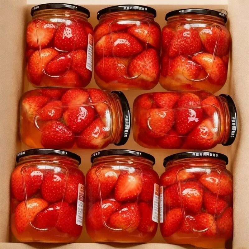 新鲜现做草莓罐头整箱当季批发大罐装鲜果玻璃年货节