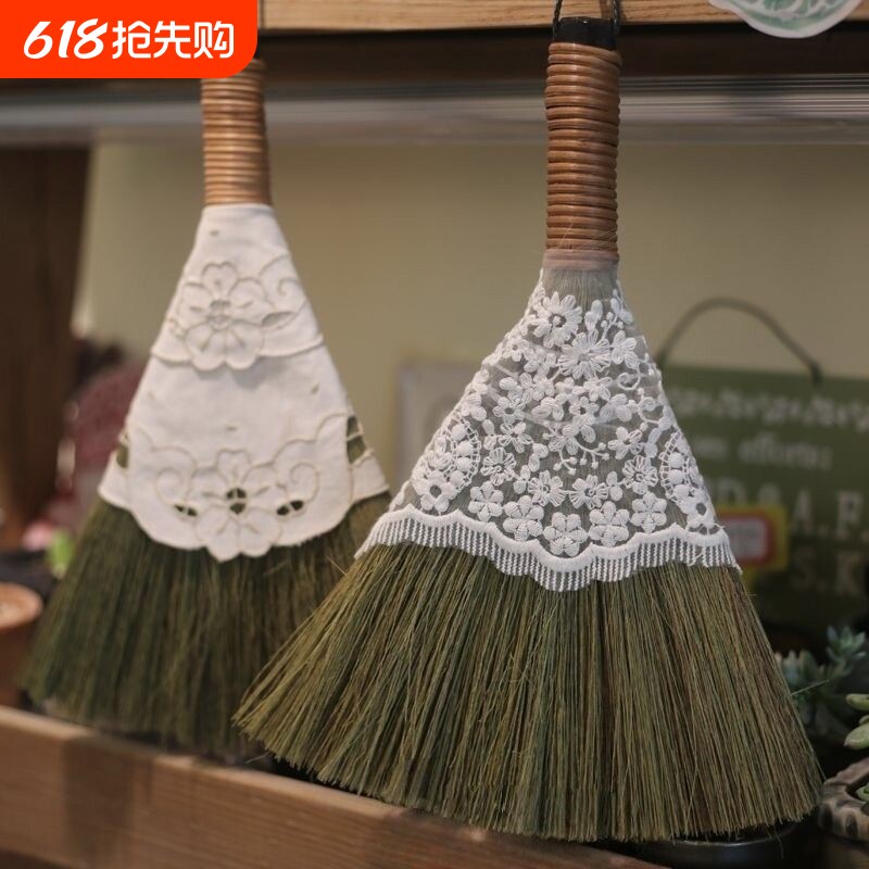 家用迷你微型桌面清洁草编扫把簸箕园艺杂货花园摆件除尘工具