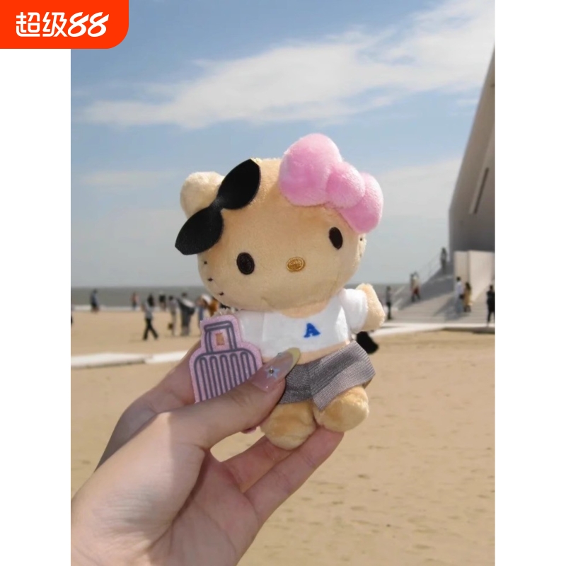 日本行李箱黑皮kitty猫可爱包包挂件小公仔毛绒玩偶旅行背包挂饰
