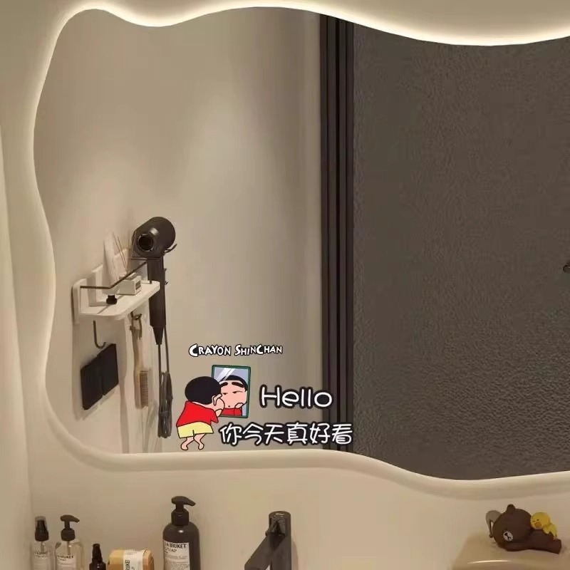 蜡笔小新玻璃贴纸镜子装饰卫生间镜面可爱贴画浴室卡通玻璃门防水图片