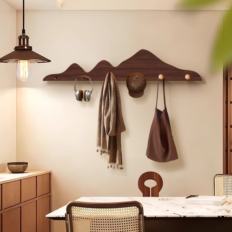 山峦洞洞板墙上新中式复古衣帽架钥匙挂钩置物架墙面收纳架子挂架