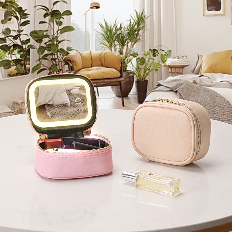 LED灯化妆包带镜子迷你便携旅行化妆品收纳包化妆箱手提防水随身