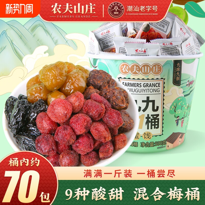 农夫山庄混合梅桶装500g话梅子9蜜饯果干组合零食大礼包一桶罐装