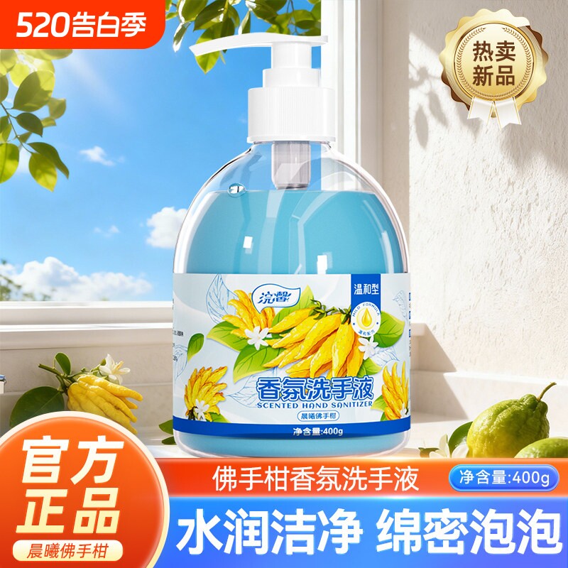 大瓶佛手柑香氛洗手液400g水润洁净绵密泡泡按压瓶家用实惠洗手液