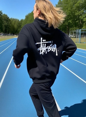 潮牌斯图西Stu卫衣连帽刺绣外贸运动上衣冬加绒白色毛圈黑色灰色