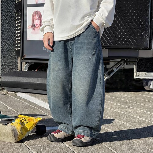 春秋款男童百搭宽松韩版牛仔裤儿童个性简约弯刀裤中大童潮酷童装
