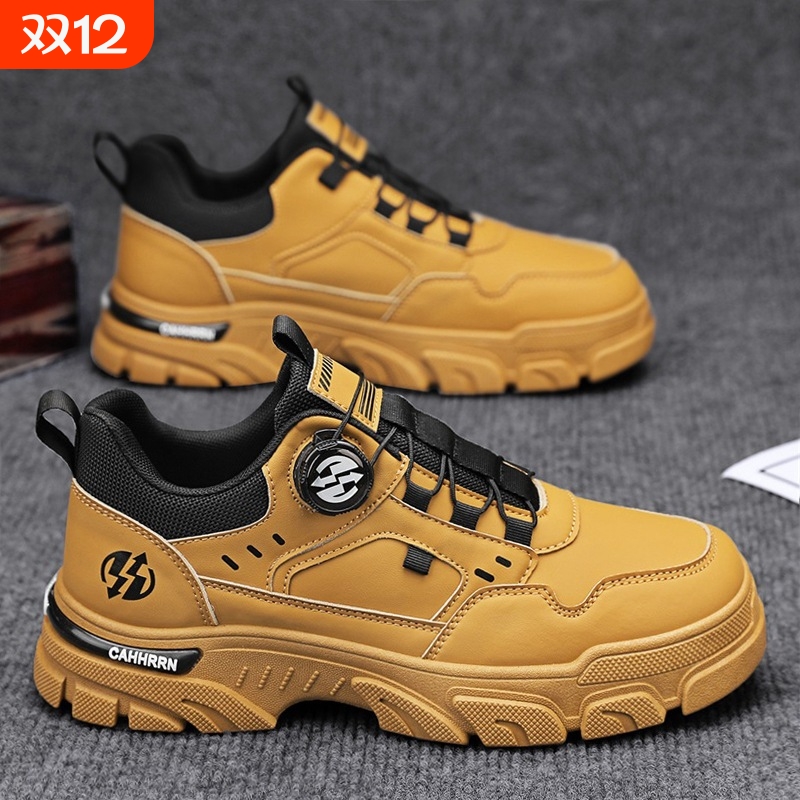 登山休闲男鞋春季户外运动皮鞋防滑旋转防水耐磨工装马丁靴子厚底
