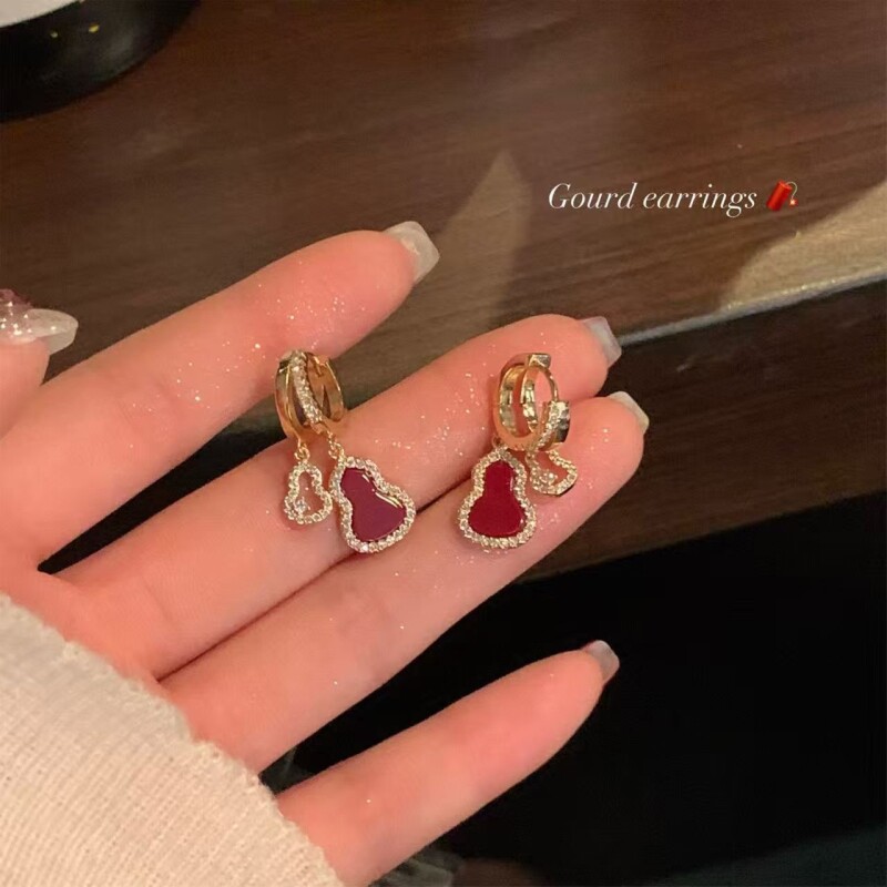 新中式复古锆石葫芦耳环轻奢高级感耳扣时尚简约小众秋冬新款耳饰