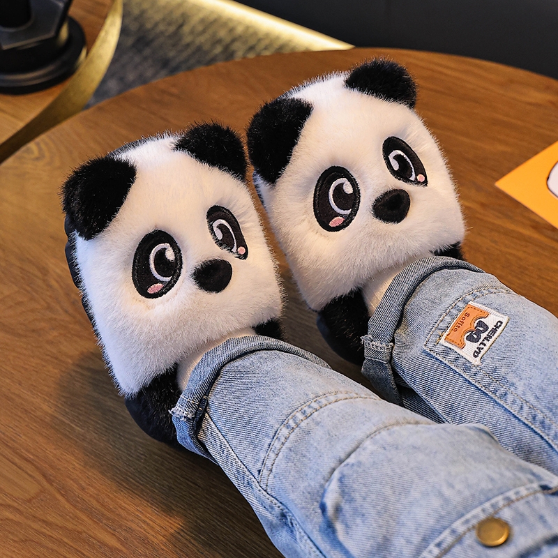 冬季儿童棉拖鞋男女童亲子防滑室内宝宝熊猫拖鞋包跟棉鞋卡通动物