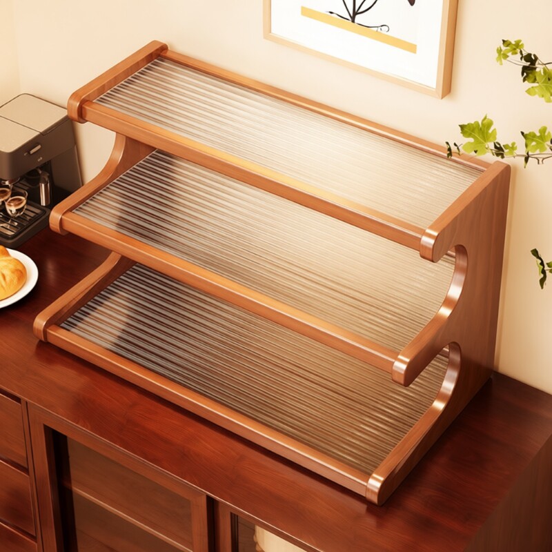 亚克力桌面水杯置物架杯架多层台收纳桌上茶具架杯子茶杯台面楠竹