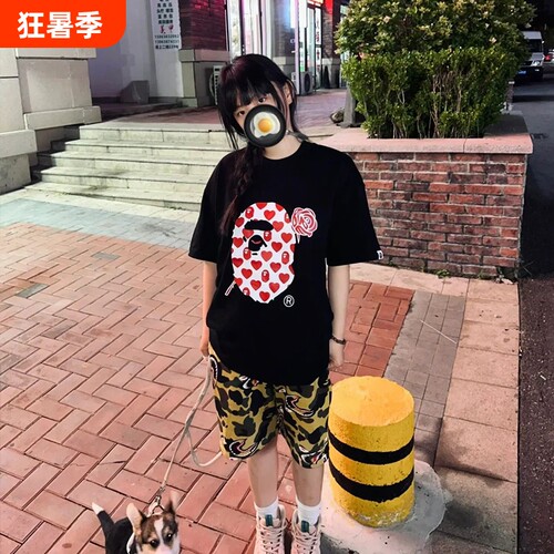 潮牌APE短袖t恤100%纯棉高版本中大童装亲子装SHARK APE猿人迷彩