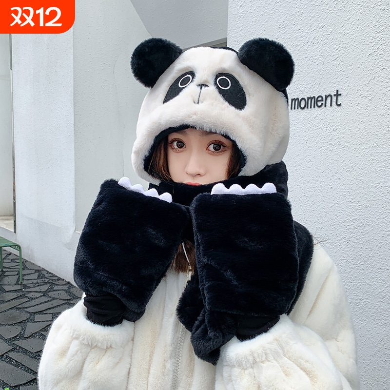 秋冬帽子女围巾手套一体