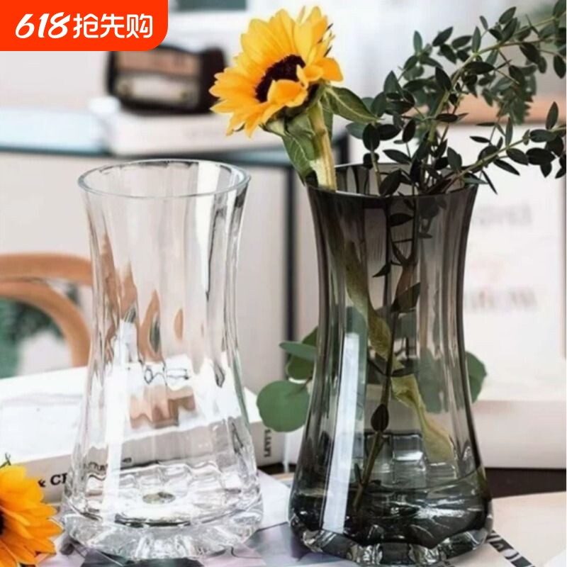 轻奢简约玻璃花瓶高级感水养百合鲜花客厅插花创意摆件电视柜桌面