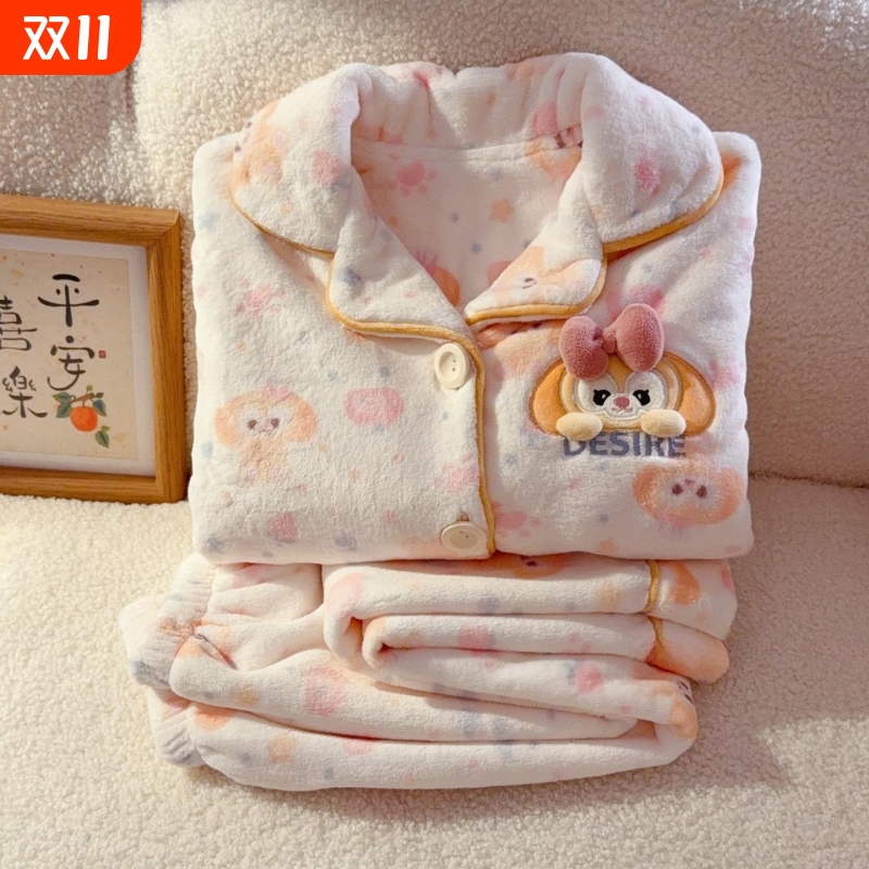 冬季女童加厚保暖法兰绒开衫睡衣
