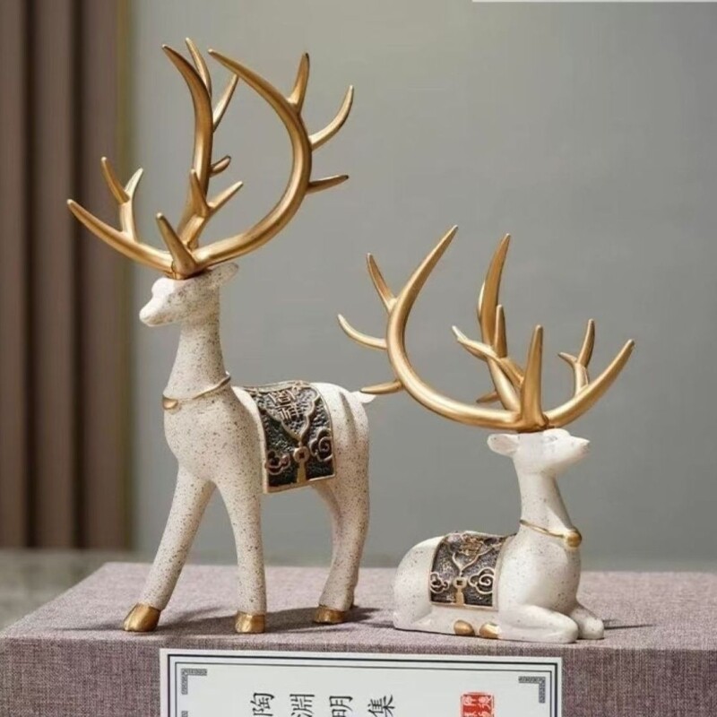 新中式小鹿摆件树脂质感温馨客厅装饰福鹿常见礼物