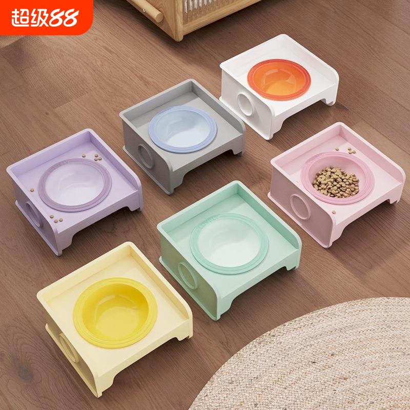 宠物方块猫碗架餐桌狗碗猫食盆陶瓷宠物碗水碗粮护颈飞碟方形防漏