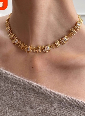原创小众设计复古编织锆石项链女高级感轻奢choker锁骨链女颈链