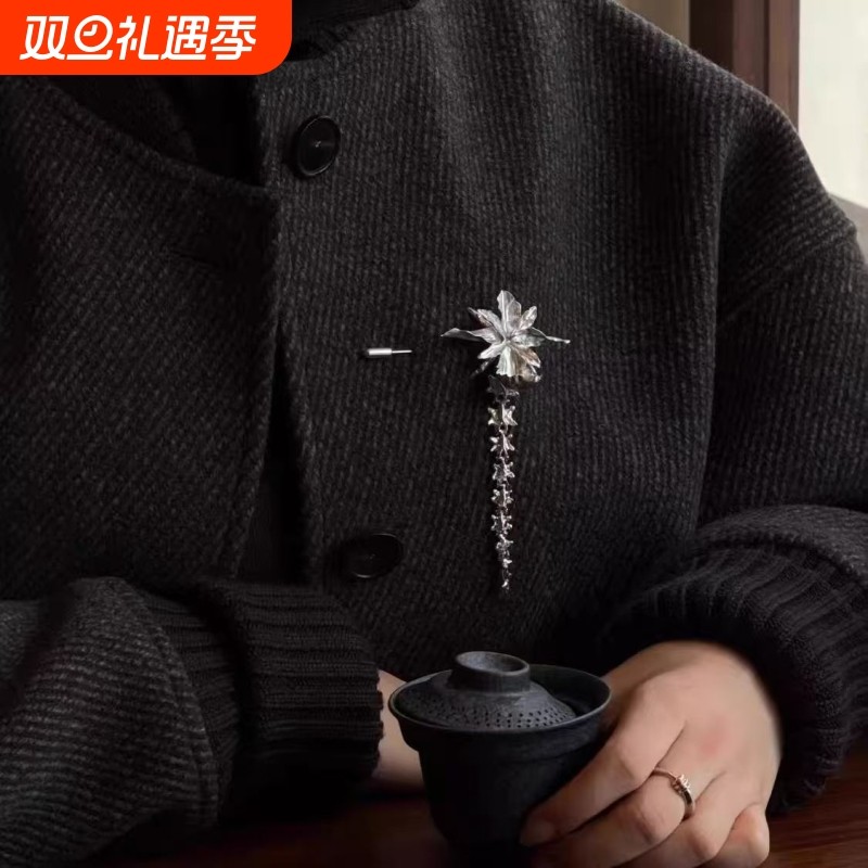 流苏兜兰胸针花朵氛围感新中式银色复古国风气质高颜值女配饰新款