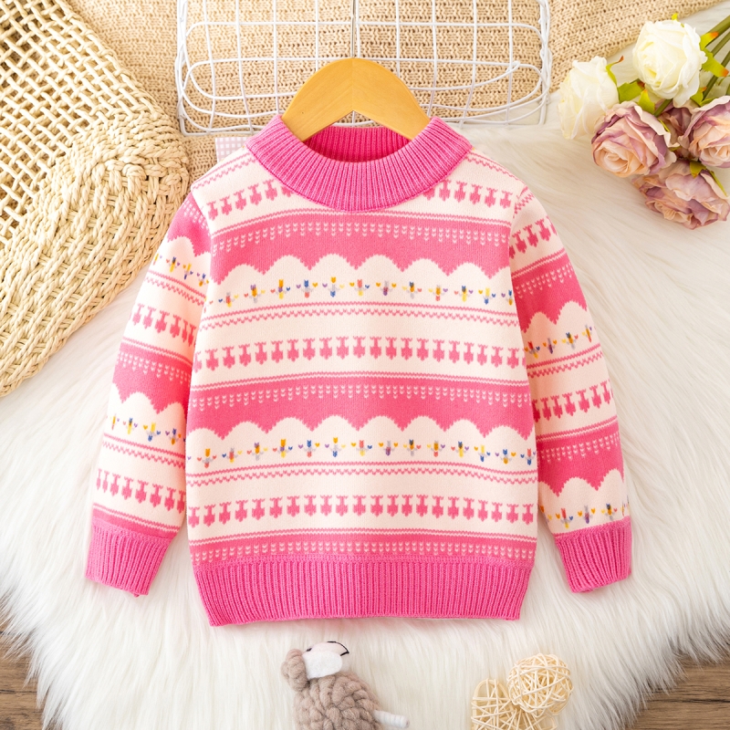 女童毛衣2024新款宝宝上衣小女孩打底衫冬季儿童套头针织衫手工