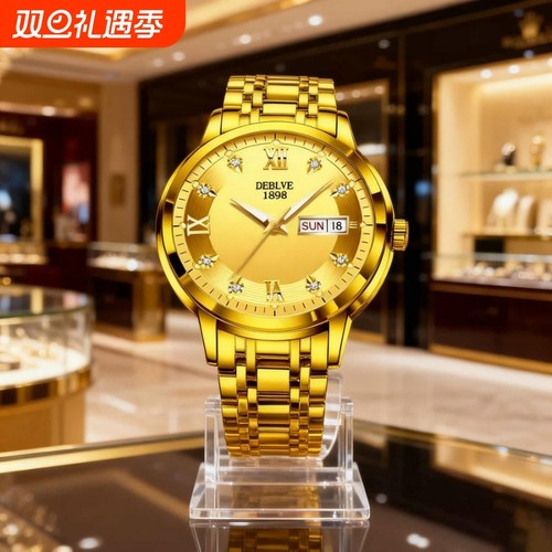 手表男款防水高级感全自动男表数字双日历防水腕表男机械风全自动