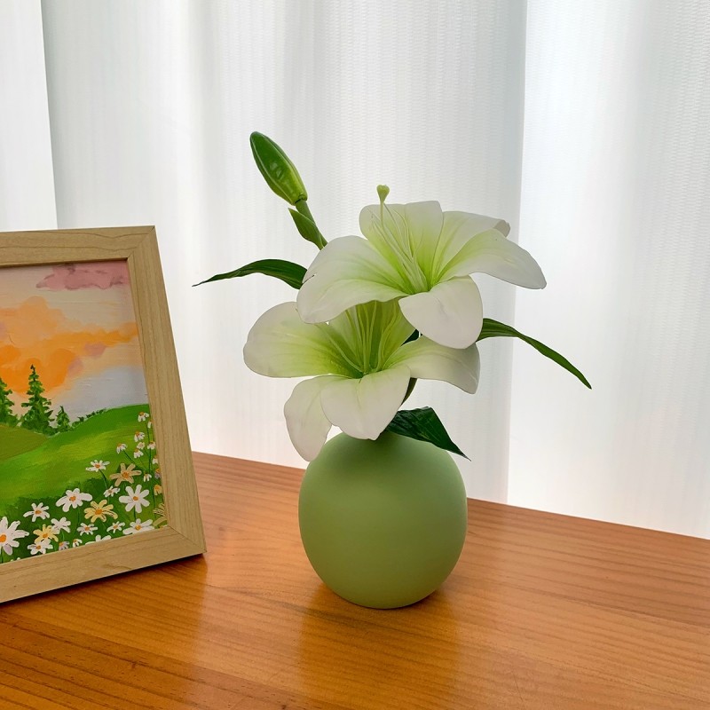仿真花假花客厅桌面花艺玄关摆件装饰品百合花摆放花卉塑料手感