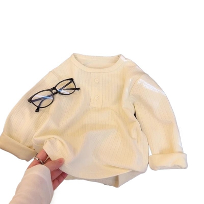 新款德绒打底衫儿童男女童低领打底衫宝宝内搭女童秋季条纹AA444