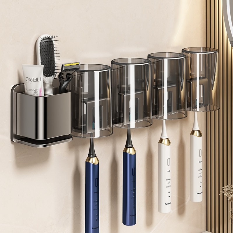 免打孔牙刷置物架刷牙杯漱口杯架子壁挂式卫生间挂架牙膏杯子浴室