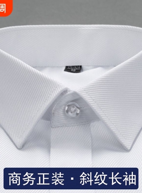 商务正装男长袖中青年蓝色衬衫纯色百搭衬衣硬领白衬衫工作服白色