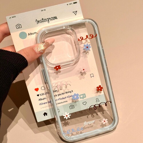 ins个性蓝黄线条小花适用iPhone17promax手机壳苹果16新款15pro简约14pro高级感13女14小众透明17全包防摔软