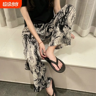 夏季薄款棉绸女士睡裤夏阔腿裤轻薄防晒度假外穿双兜休闲家居裤