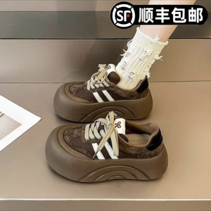 松糕厚底增高休闲版鞋女2024秋冬新款复古百搭小众设计感大头鞋