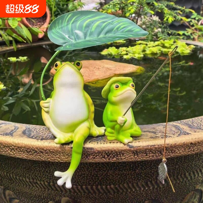 旅行青蛙钓鱼摆件打伞举图片