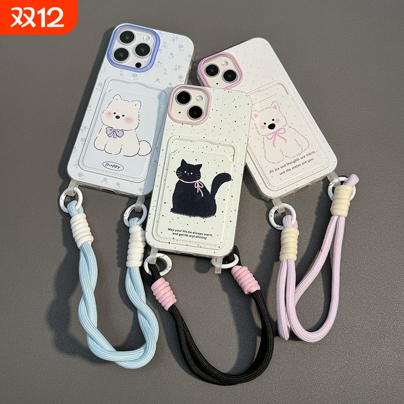 卡通波纹猫咪mixflod手机壳mixflod2折叠屏mixfold3可爱波点卡套一体带腕带卡包插卡透明硬壳女