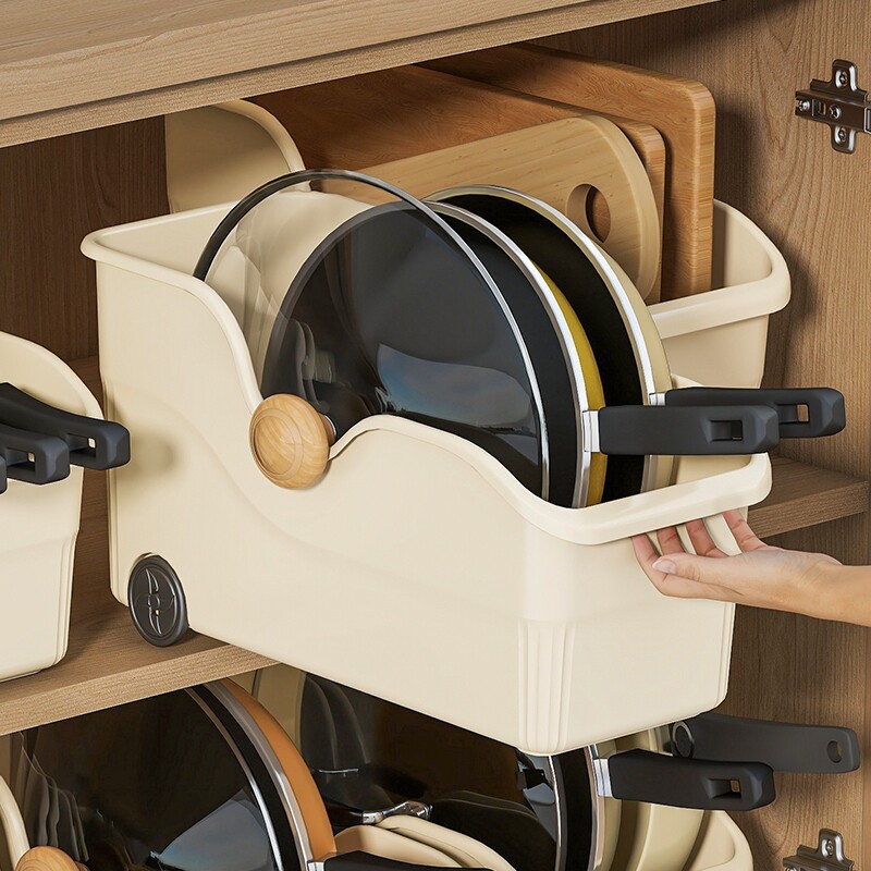 厨房锅具收纳盒整理盒锅盖调料下水槽橱柜收纳多功能收纳架带滑轮