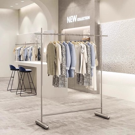 服装店不锈钢拉丝落地式挂衣架女装店中岛货架展示架陈列道具移动