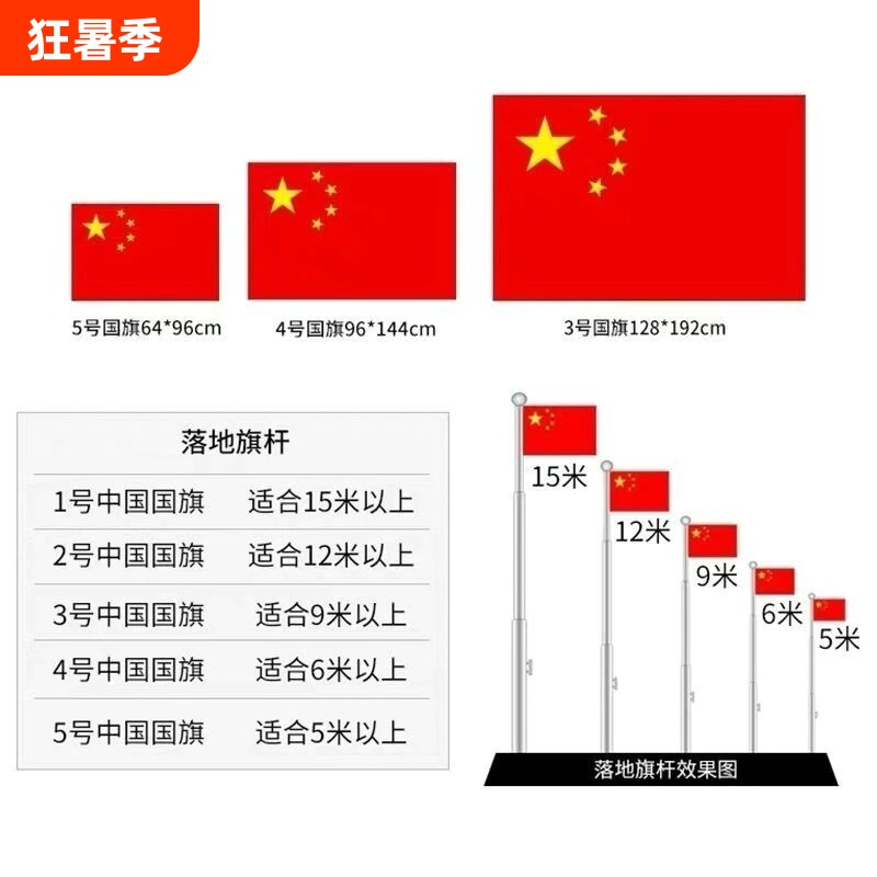 中国纳米国旗五星红旗户外3号防水防晒1号2号4号5号6号加厚大红旗旗帜广告旗班旗公司旗落地