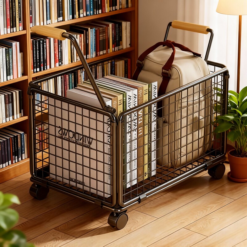 书架落地可移动整理架学习桌下大容量简易储物筐书桌旁带轮置物架