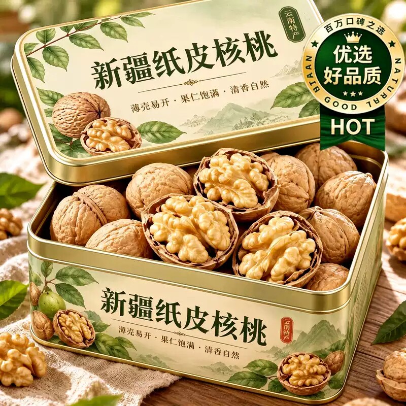 2026新货新疆纸皮核桃薄皮核桃仁干果薄壳生坚果5斤新鲜零食特产